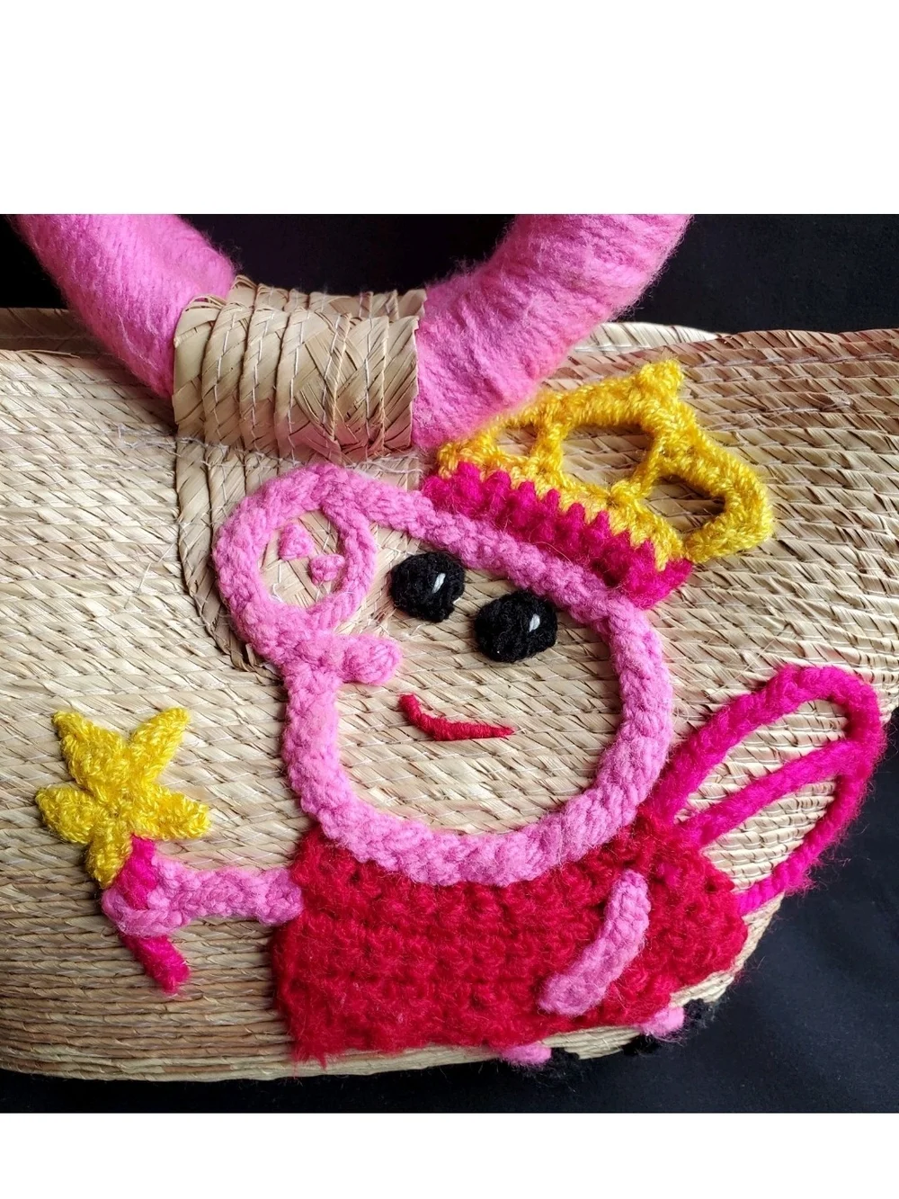 Fabulous Straw Purse With Homemade Crochet Peppa Pig Fairy Design Cute & Unique!